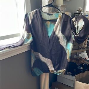 Elegant Multicolor silk V-Neck Women's Top